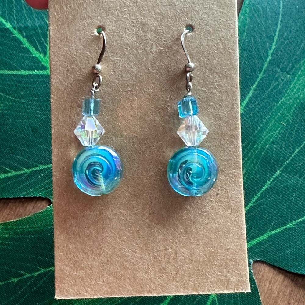 BOGO FREE BLUE SPIRAL BEAD ARTISAN DANGLE EARRINGS